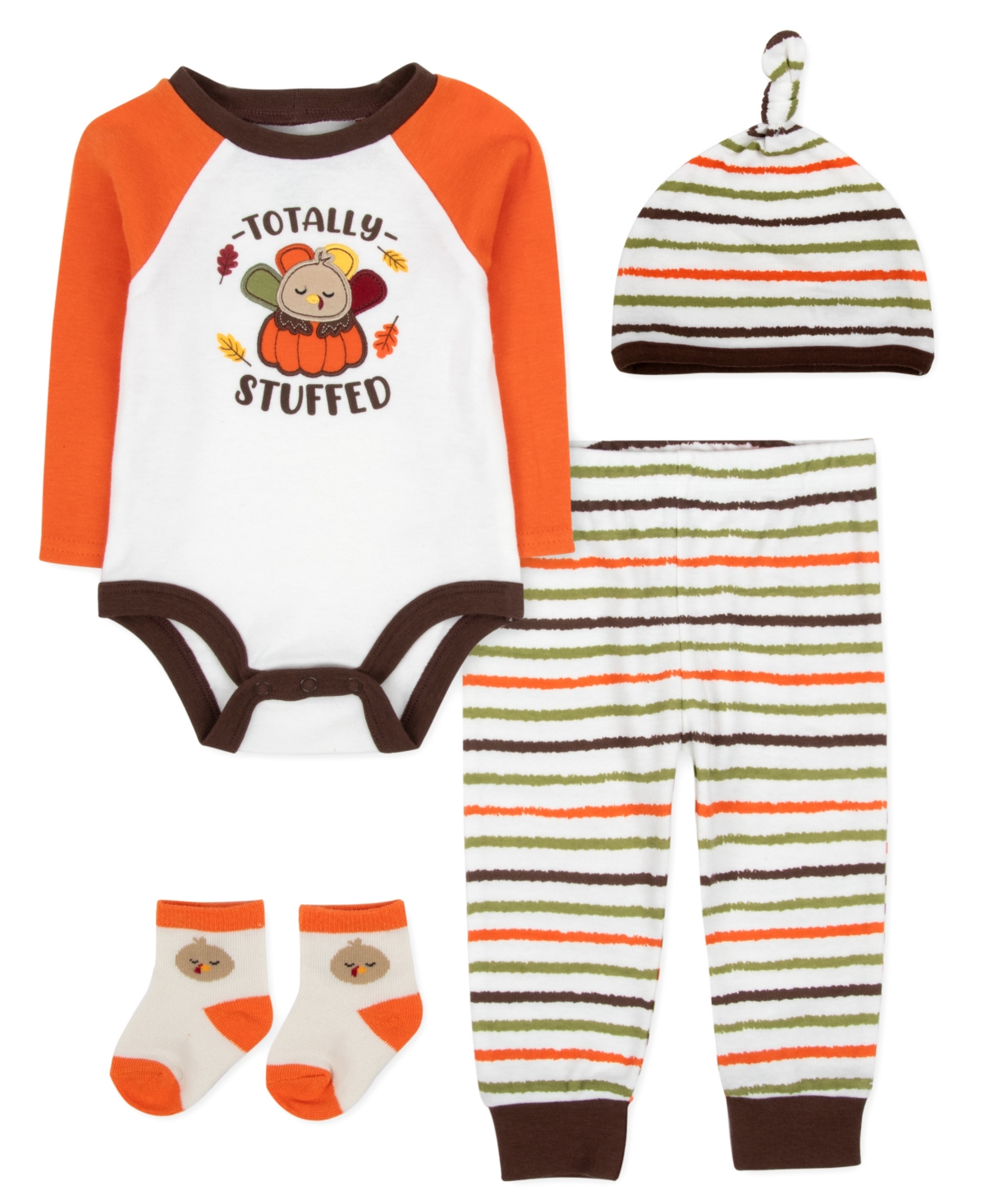 Baby Essentials Boy Totally Stuffed Bodysuit, Pant, Cap & Sock, 4-Piece Set