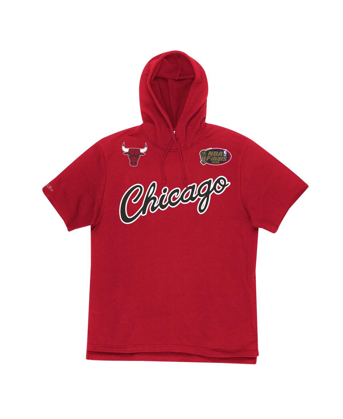 Mitchell & Ness Men'sChicago Bulls Game Day Short Sleeve Pullover Hoodie - Red