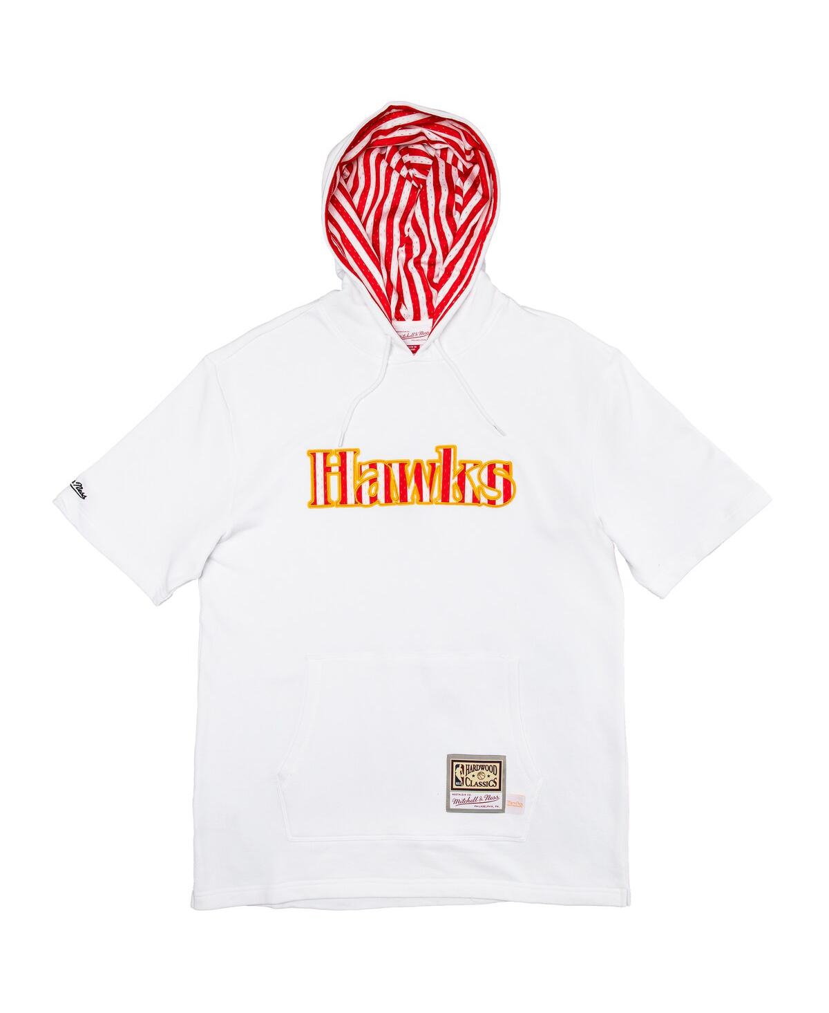 Mitchell & Ness Men'sAtlanta Hawks Striped Logo Short Sleeve Pullover Hoodie - White