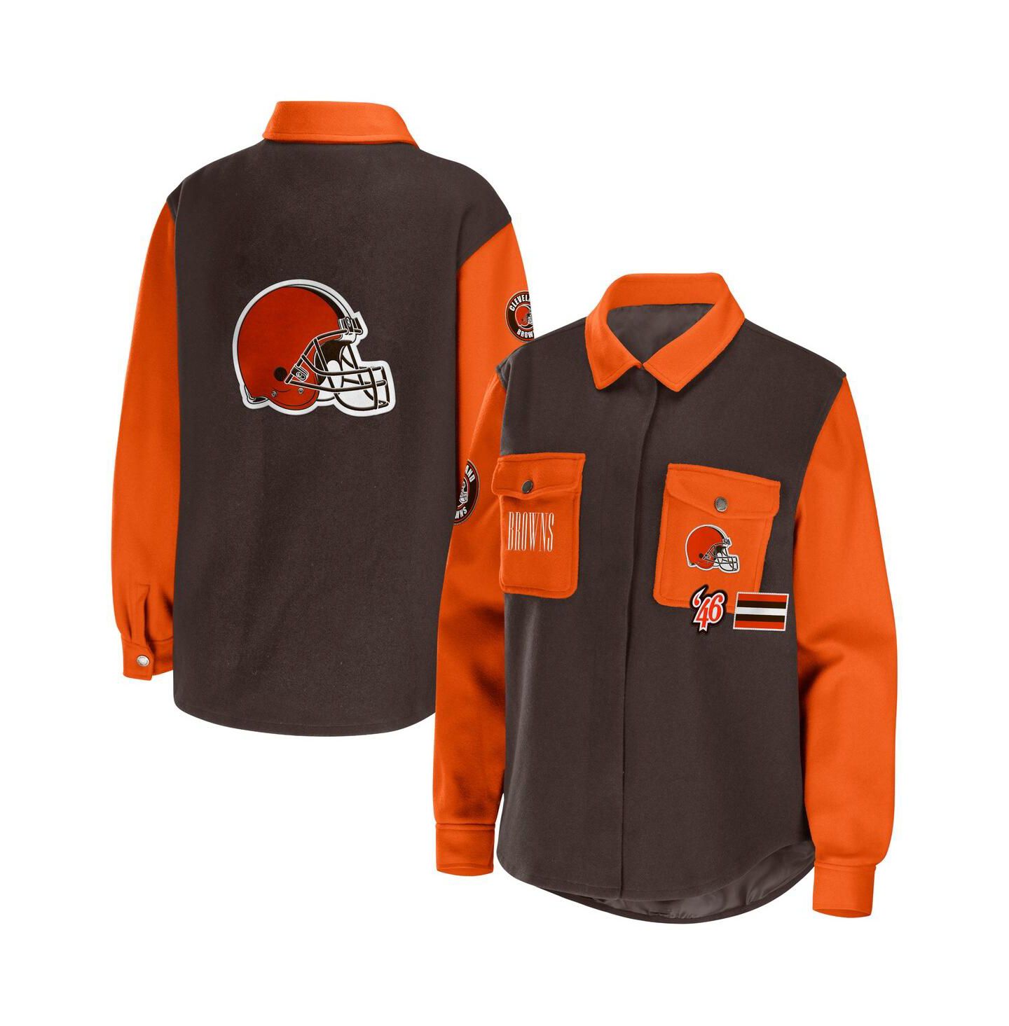 Женская куртка WEAR by Erin Andrews Brown Cleveland Browns Snap-Up Shirt Jacket — фото 1