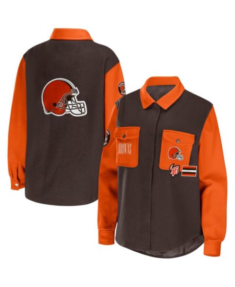 Женские куртки WEAR by Erin Andrews Women's Brown Cleveland Browns Snap-Up Shirt Jacket