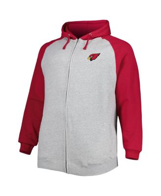 Men's Heather Gray Arizona Cardinals Big Tall Fleece Raglan Full-Zip Hoodie Jacket