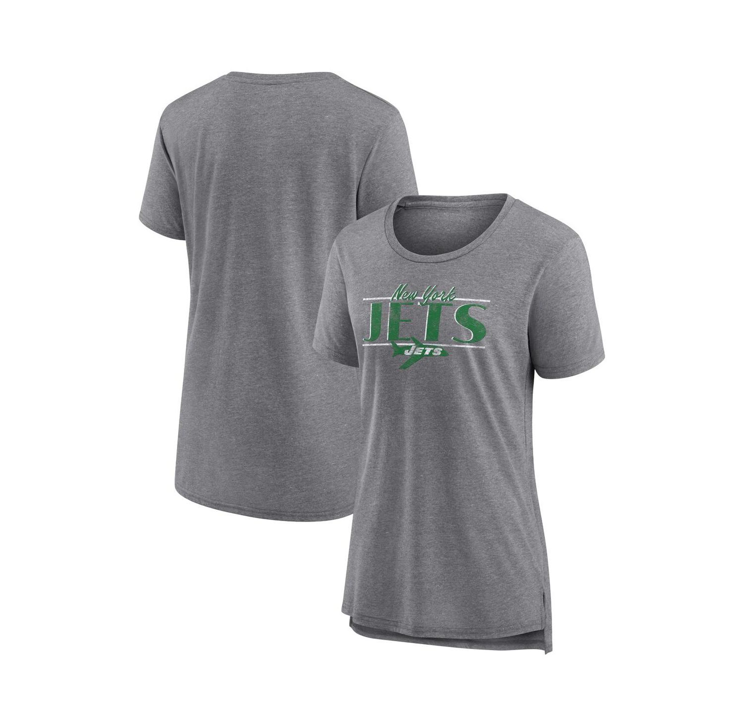 Women's Heather Gray New York Jets Up the Middle Tri-Blend T-Shirt