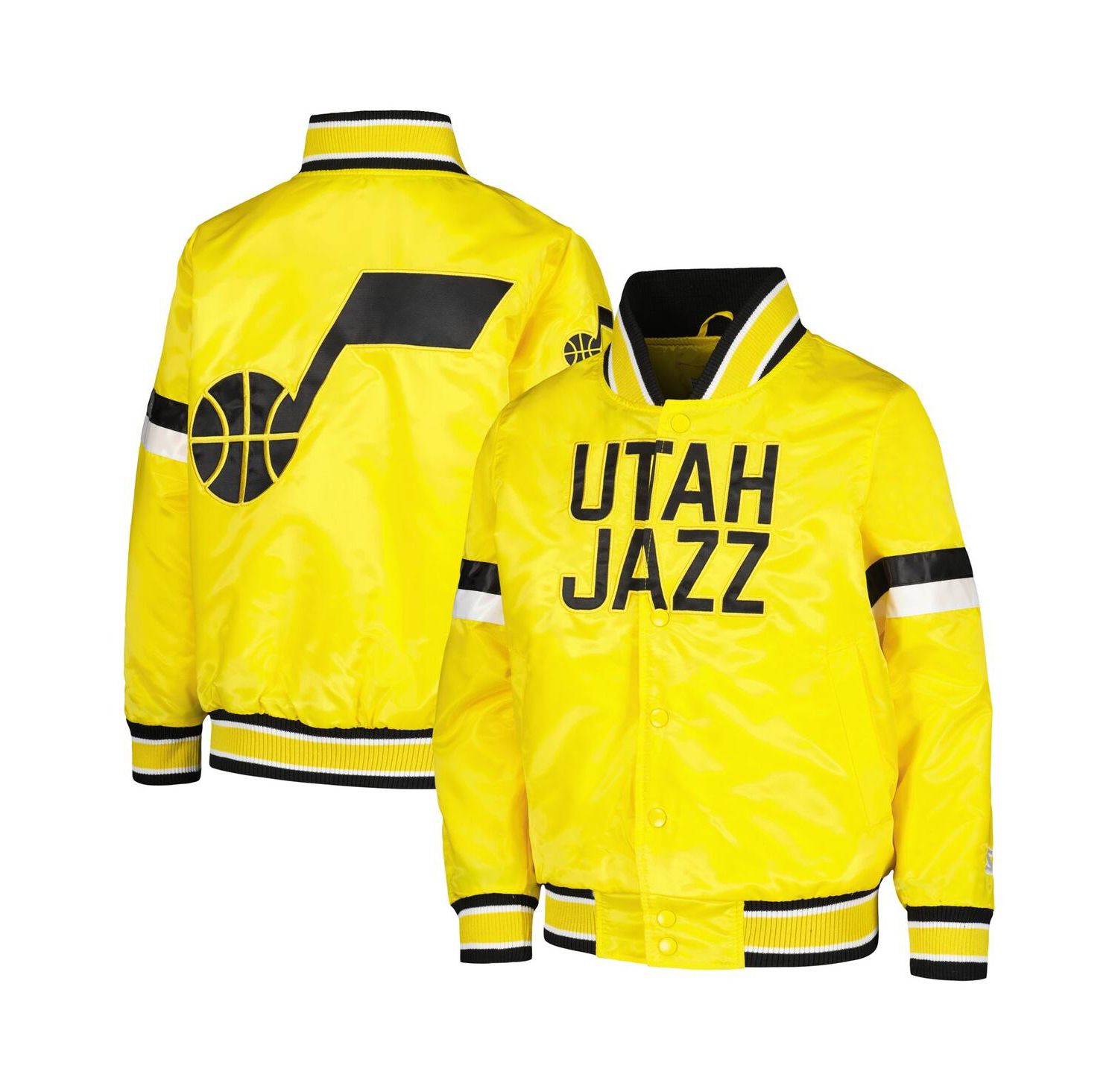 Big Boys and Girls Yellow Utah Jazz Home Game Varsity Satin Full-Snap Jacket