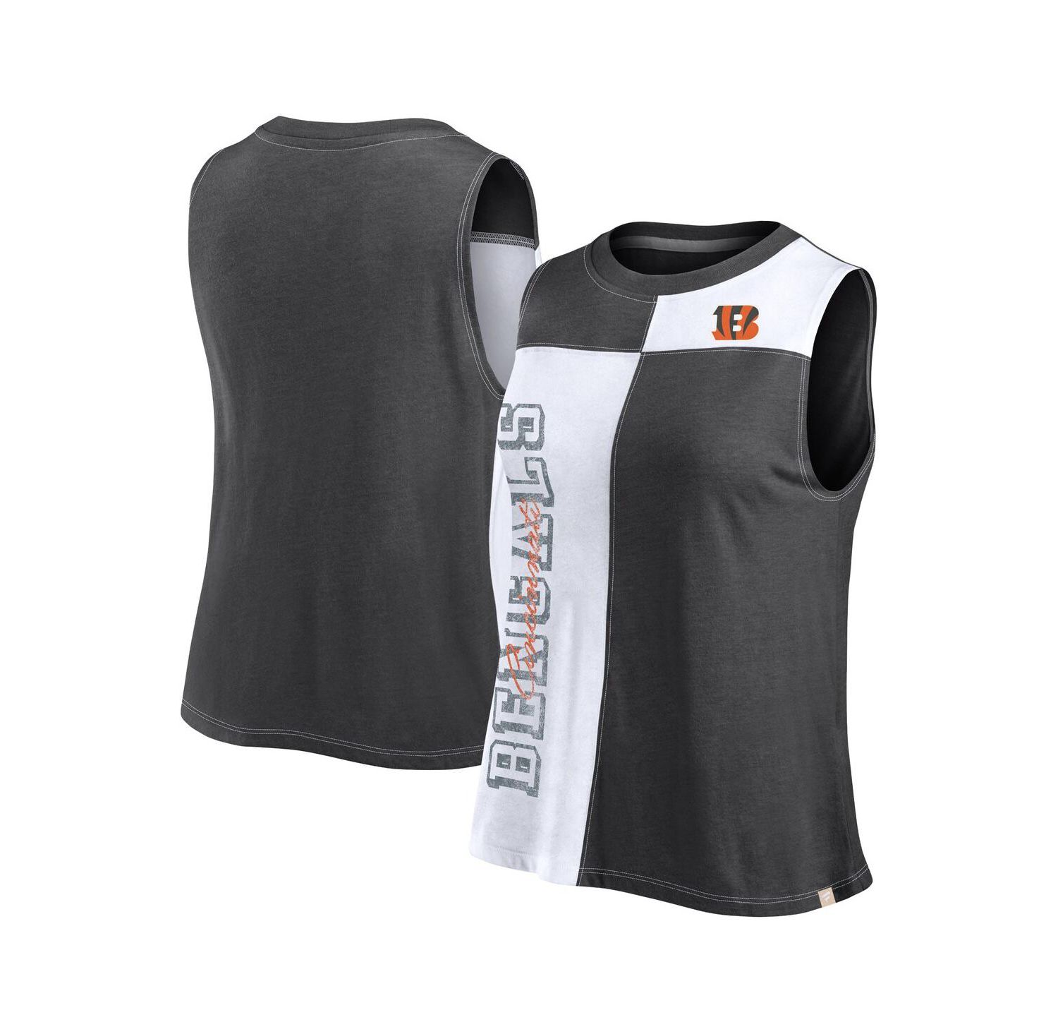 Women's Black/White Cincinnati Bengals Script Color Block Tank Top