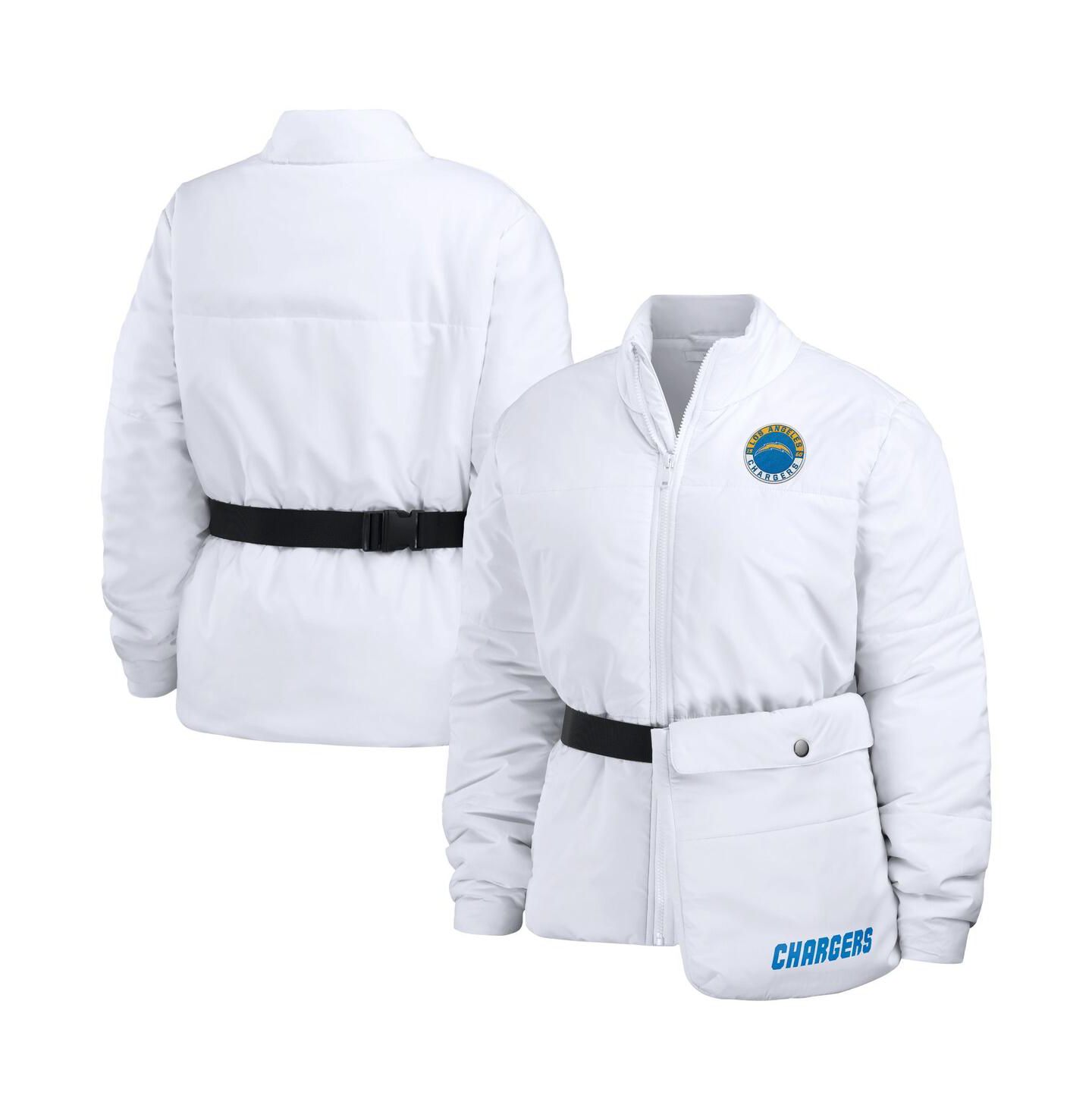 Женская куртка WEAR by Erin Andrews White Los Angeles Chargers Packaway Full-Zip Puffer — фото 1