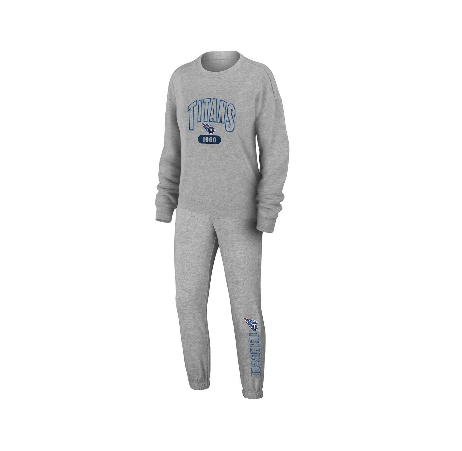Women's Heather Gray Tennessee Titans Knit Long Sleeve Tri-Blend T-Shirt & Pants Sleep Set