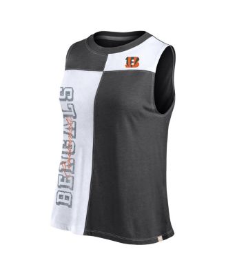 Women's Black/White Cincinnati Bengals Script Color Block Tank Top