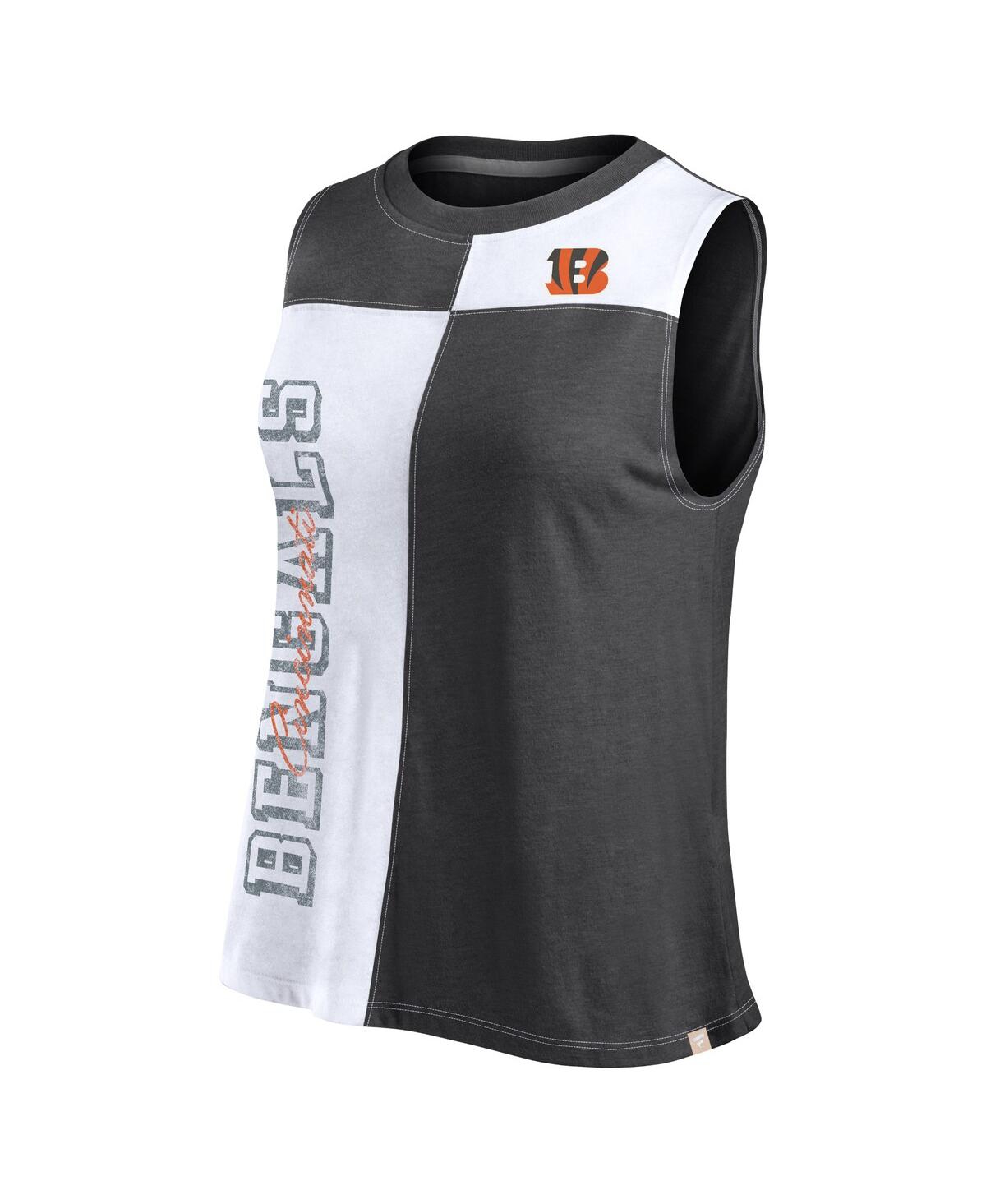 Fanatics Women's Black/white Cincinnati Bengals Script Color Block Tank Top In Black,white