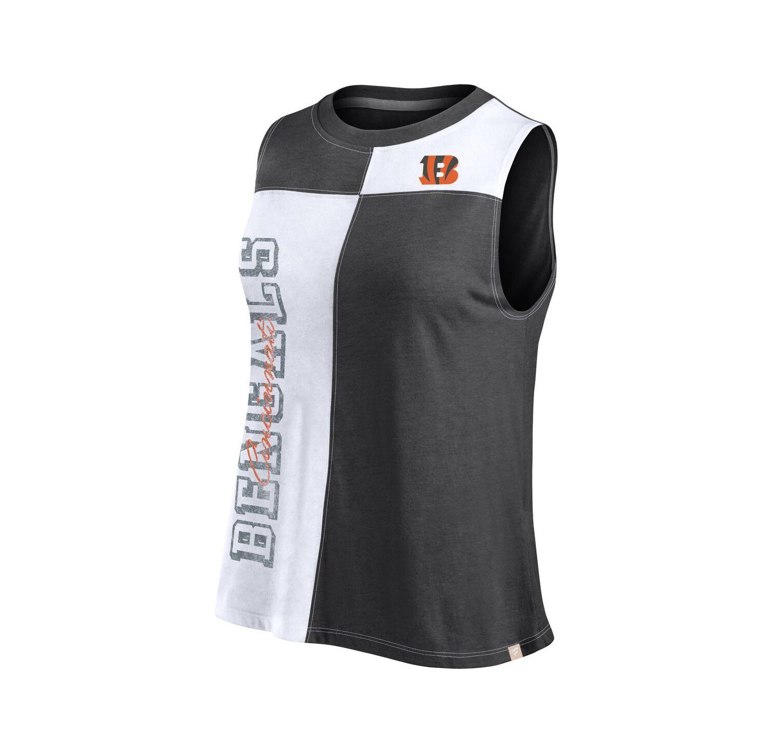 Women's Black/White Cincinnati Bengals Script Color Block Tank Top