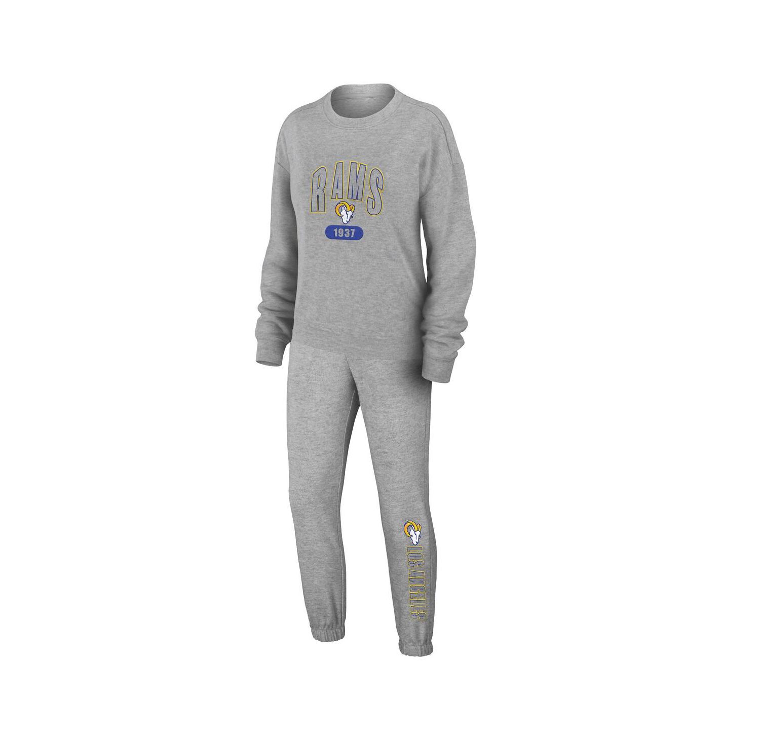 Women's Heather Gray Los Angeles Rams Knit Long Sleeve Tri-Blend T-Shirt & Pants Sleep Set