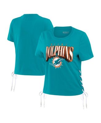 Women's Aqua Miami Dolphins Lace Up Side Modest Cropped T-Shirt