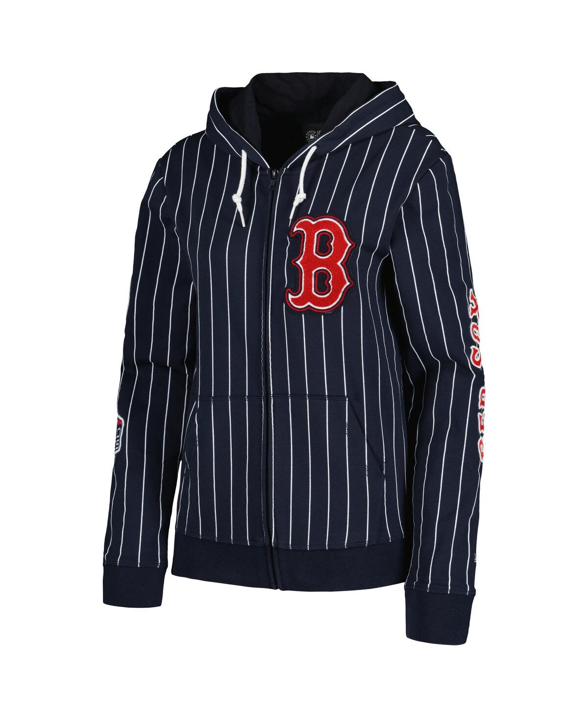 NEW ERA WOMEN'S NAVY BOSTON RED SOX PINSTRIPE TRI-BLEND FULL-ZIP JACKET 