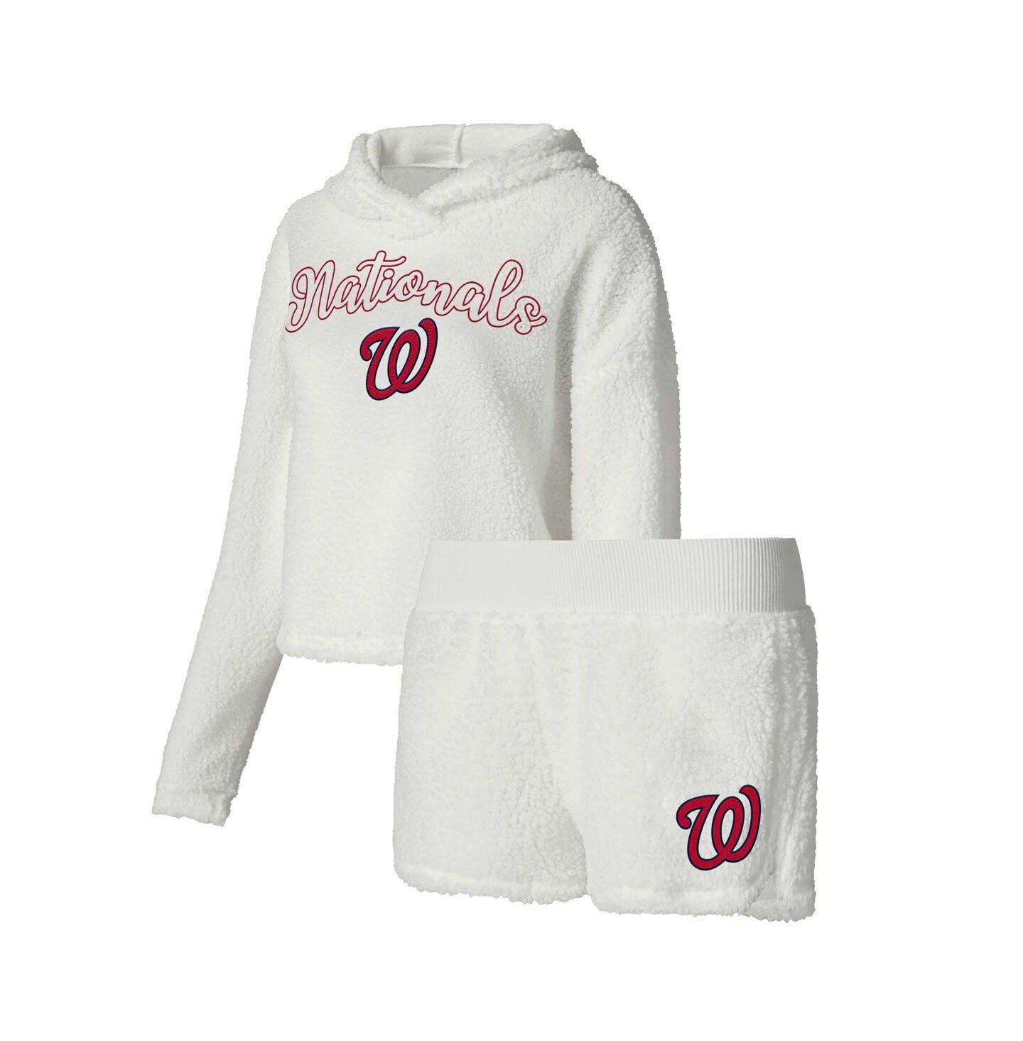 Женские комплекты Concepts Sport Cream Washington Nationals Fluffy Hoodie Top Shorts Sleep Set — фото 1