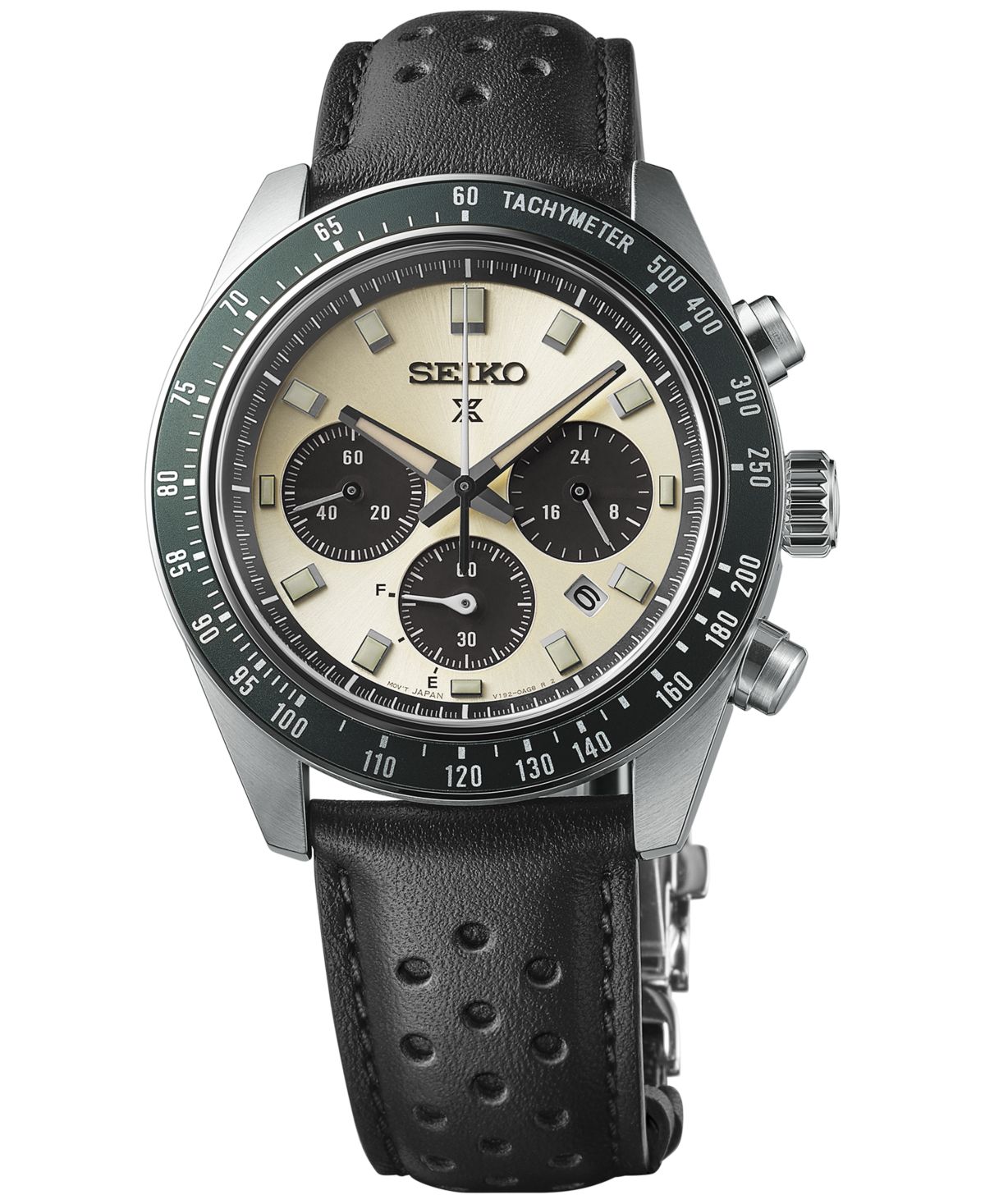 Мужские часы с солнечным хронографом Prospex Speedtimer на черном кожаном ремешке диаметром 41 мм