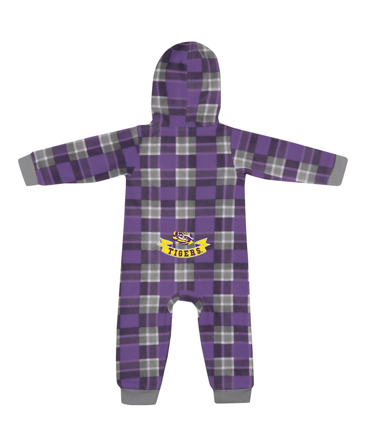 Colosseum Infant Purple Lsu Tigers Full-zip Plaid Hoodie Long Sleeve Jumper In Purple
