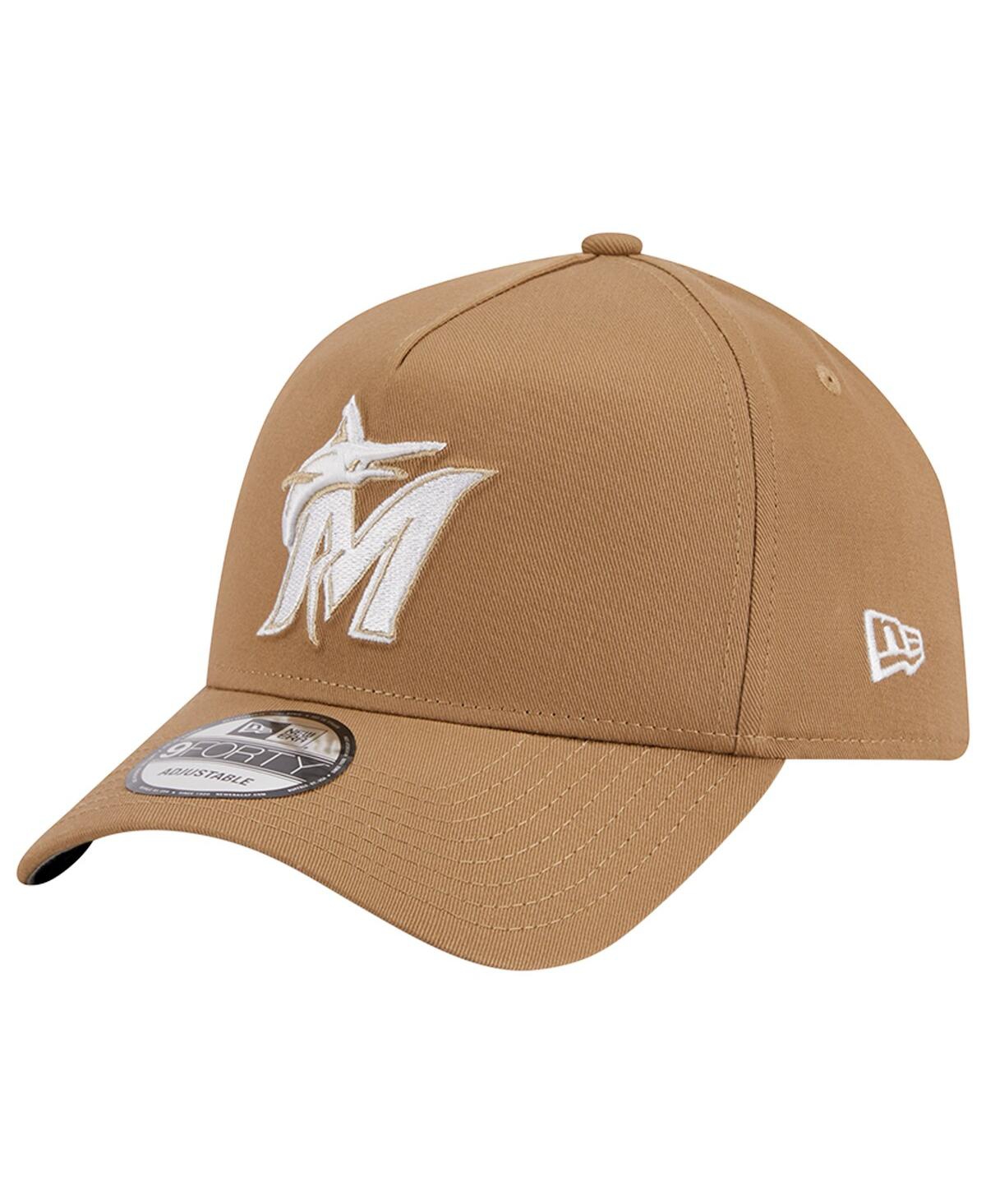 New Era Men's Khaki Miami Marlins A-frame 9forty Adjustable Hat In Khaki