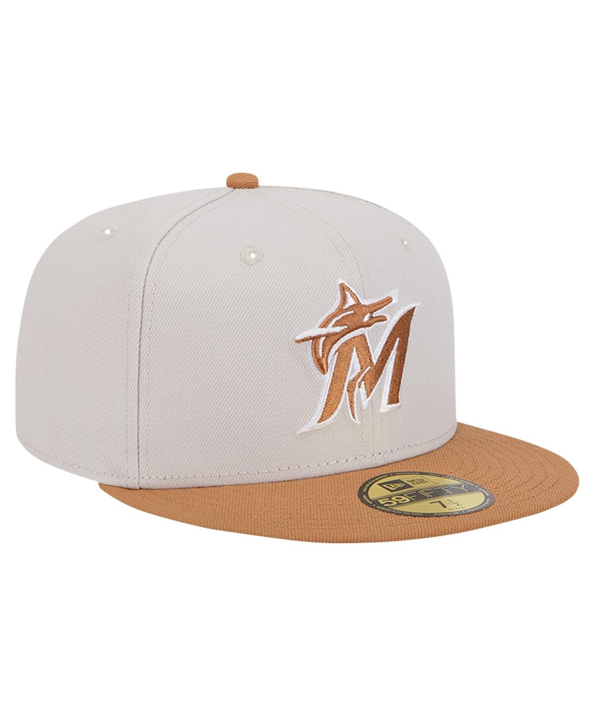 New Era Men'sBrown Miami Marlins Two-Tone Color Pack 59FIFTY Fitted Hat - Khaki, Brown