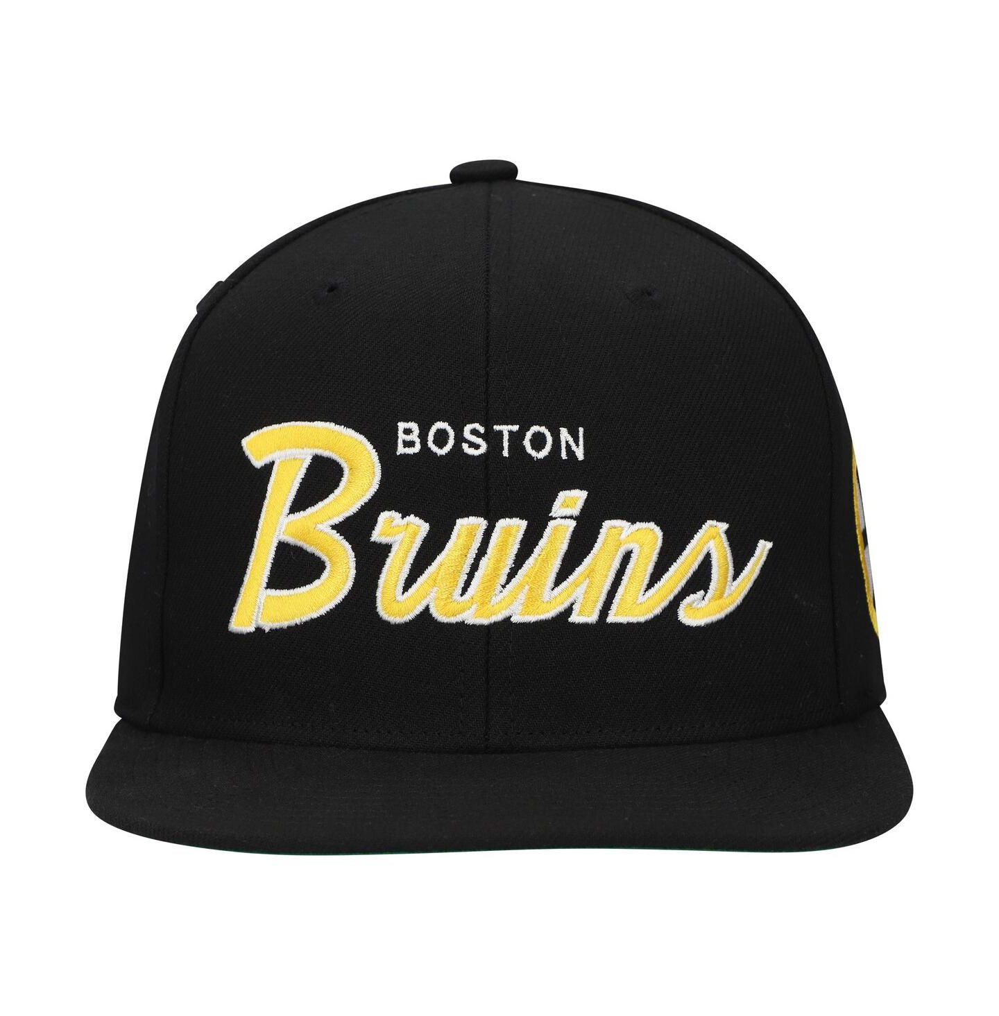 Мужская кепка Mitchell & Ness Black Boston Bruins Core Team Script 2.0 Snapback Hat — фото 2