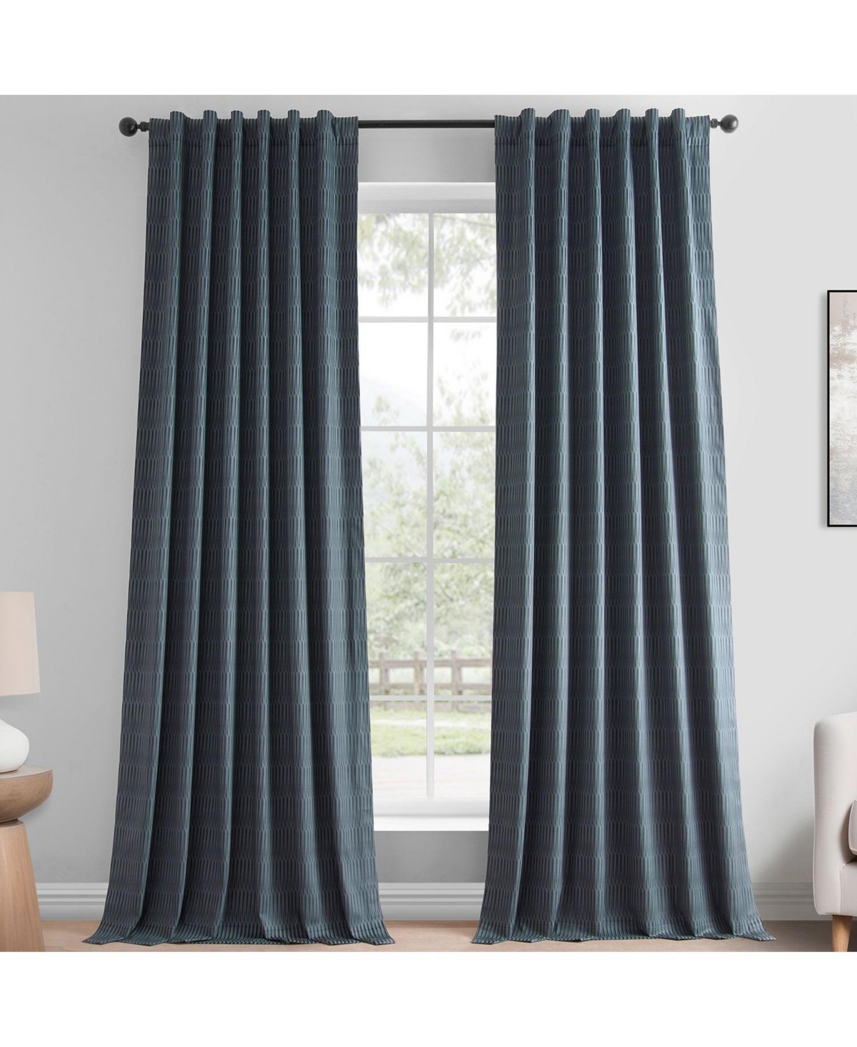 Half Price Drapes Deep Blue Abstract Lounge Embossed Velvet Room Darkening Curtain In Gray