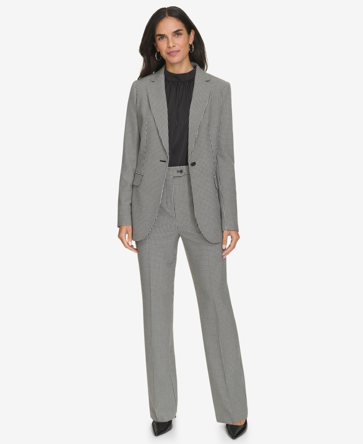 Calvin Klein Women's Straight-Leg Houndstooth Pants -cream