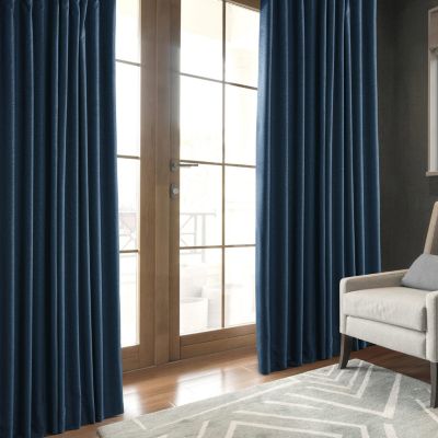 Voyager Blue Faux Linen Hotel Blackout Curtain