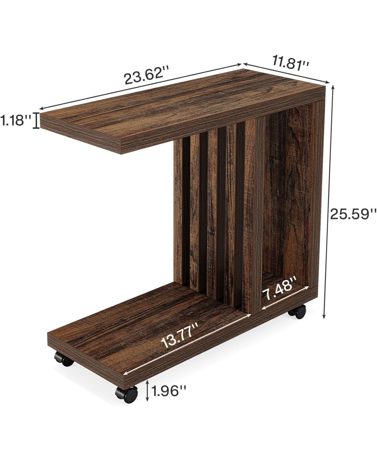 Tribesigns C-Shaped End Table, 2-Tier Side Table for Couch and Bed, Couch Table with Lockable Wheels, Wood Bedside Table for Living Room, Bedroo