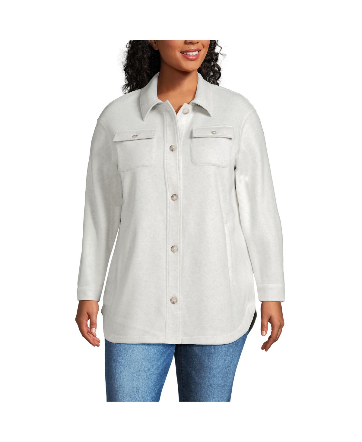 Plus Size Luxe Fleece Shirt Jacket - Warm stone heather