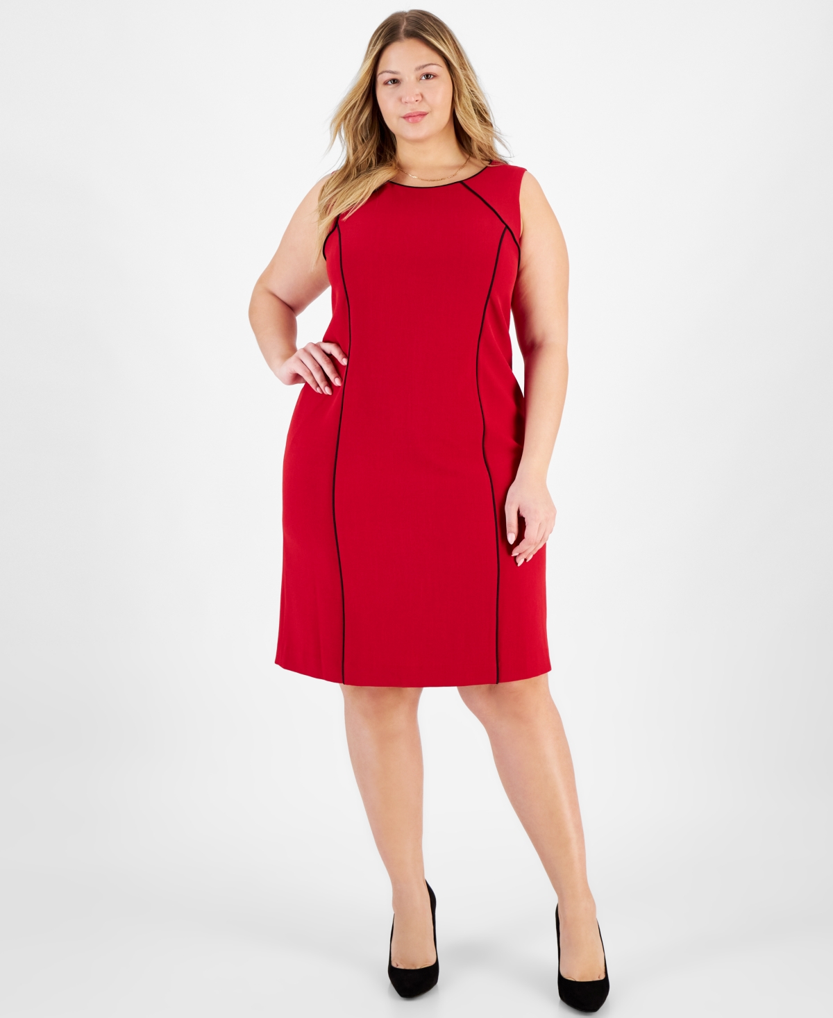 Kasper Plus Size Tipped Sleeveless Sheath Dress -black