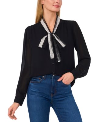 CeCe - Women's Tie-Neck Long-Sleeve Blouse