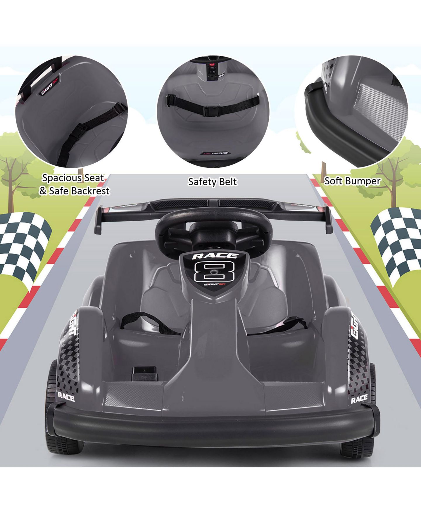 Детская игрушка Gymax 6V Battery Powered Go Kart Remote Control Ride-On, 66 lbs., Ages 3-10, цвет: Чёрный, вариант 1 — фото 8