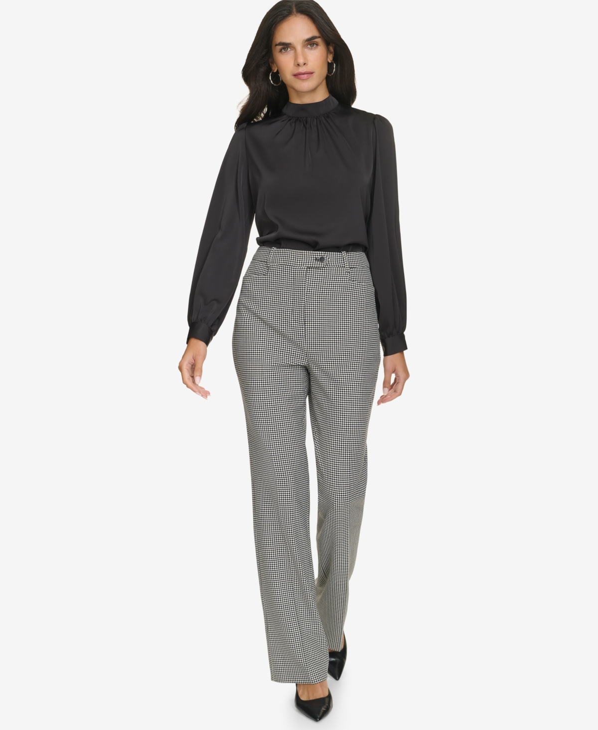 Calvin Klein Women's Straight-Leg Houndstooth Pants -cream