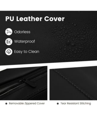 4-Panel PU Leather Folding Exercise Mat with Carrying Handles-Black