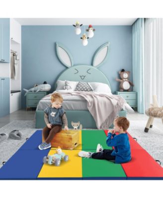 4-Panel PU Leather Folding Exercise Mat with Carrying Handles-Multicolor