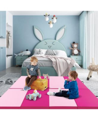 4-Panel PU Leather Folding Exercise Mat with Carrying Handles-Hot Pink