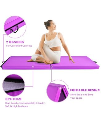 6 x 2 Feet Folding Gymnastic Mat with Carrying Handles for Yoga-Purple