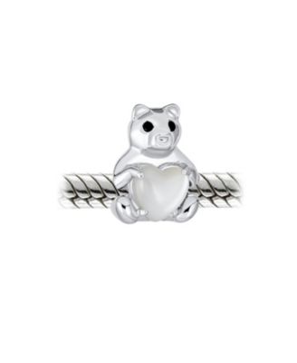 Stuff Animal Teddy Bear Charm Bead Daughter Sterling Silver MOP Heart Accent Fits European Bracelet