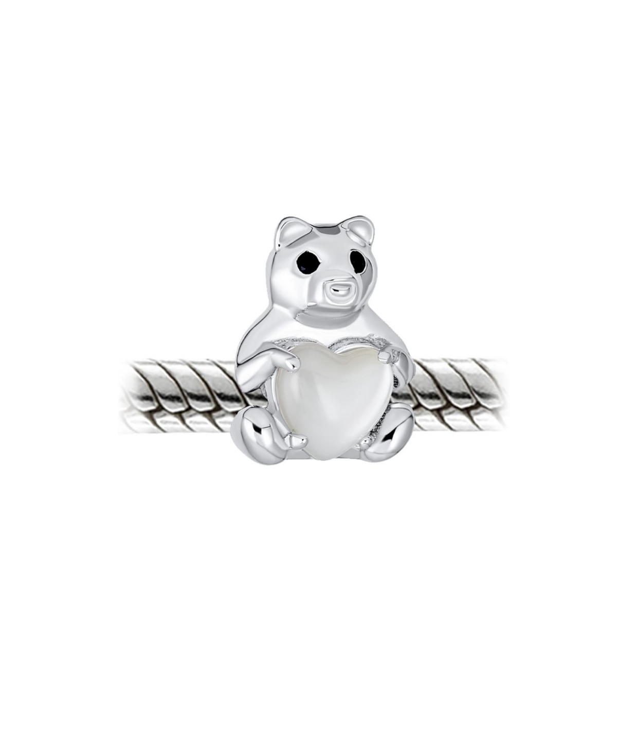 Bling Jewelry Stuff Animal Teddy Bear Charm Bead For Women Daughter Sterling Silver Mop Heart Accent Fits European Bracelet