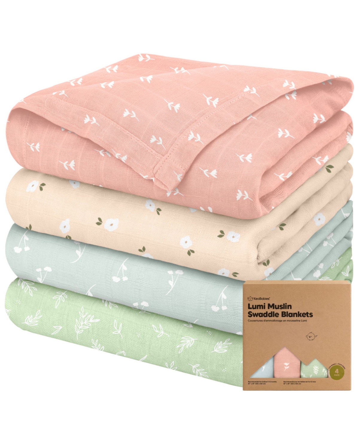 KeaBabies 4pk Muslin Swaddle Blankets for Baby Boys, Girls - Organic Blankets, Swaddles Newborns