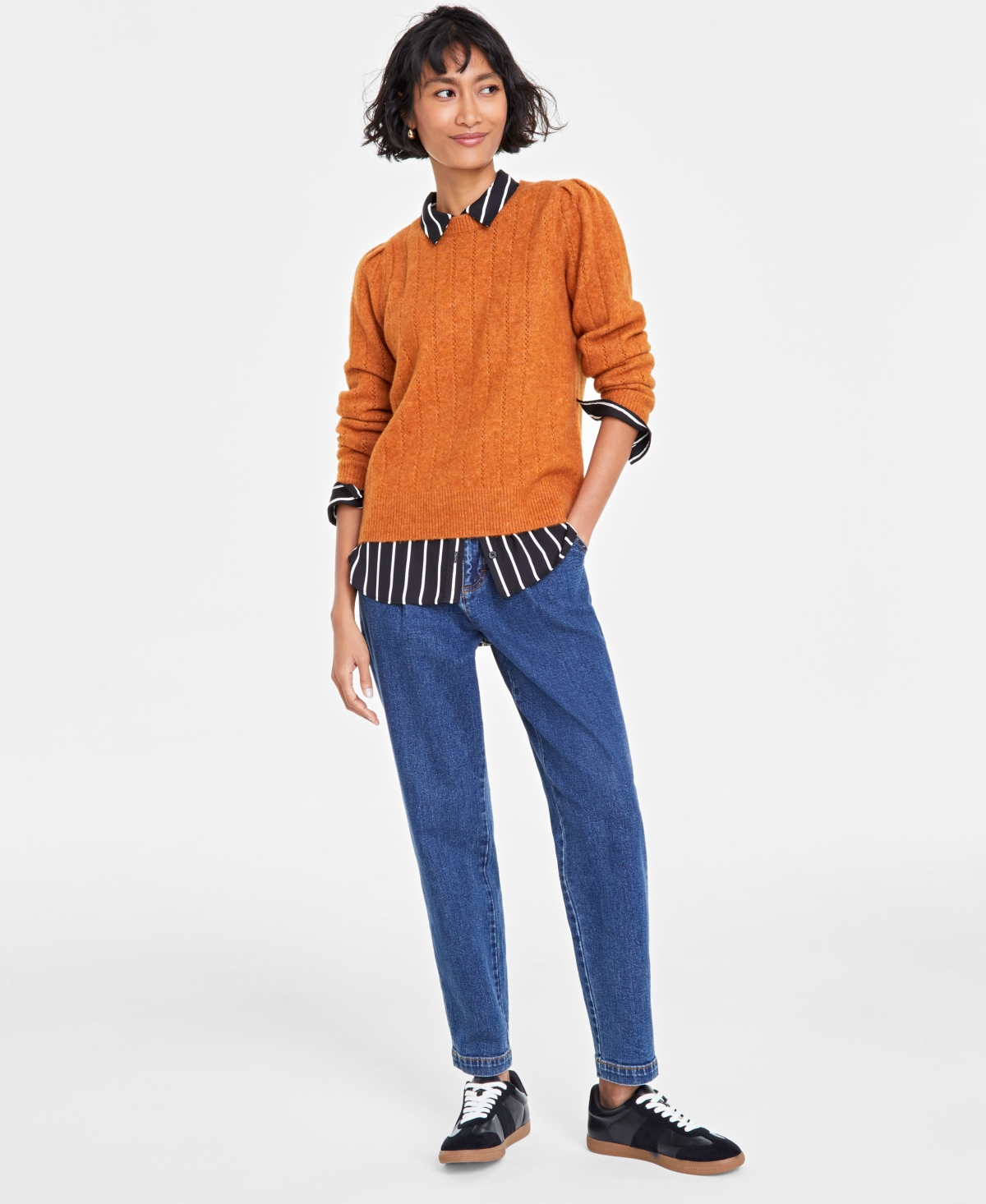 ON 34TH WOMEN'S POINTELLE CREWNECK PULLOVER SWEATER, CREATED FOR MACY'S 