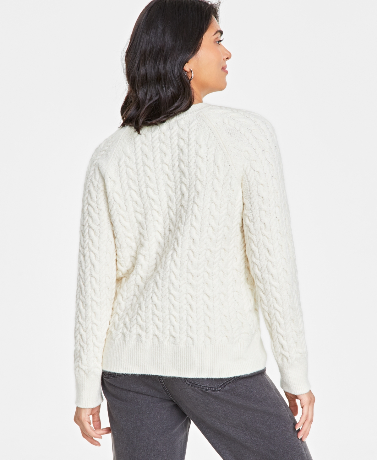 Shop On 34th Women's Cozy Cable-knit Crewneck Sweater, Created For Macy's In Alabaster