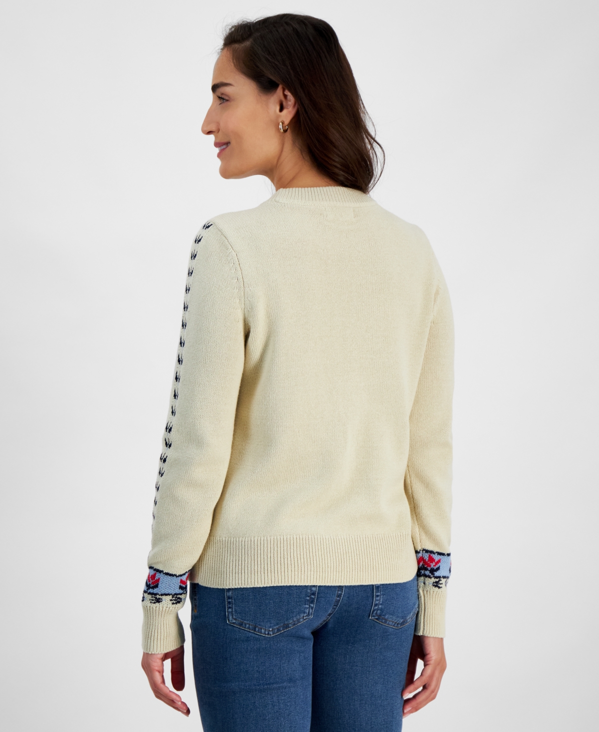 Style & Co Petite Floral Whimsy Crewneck Knit Sweater, Created for Macy's