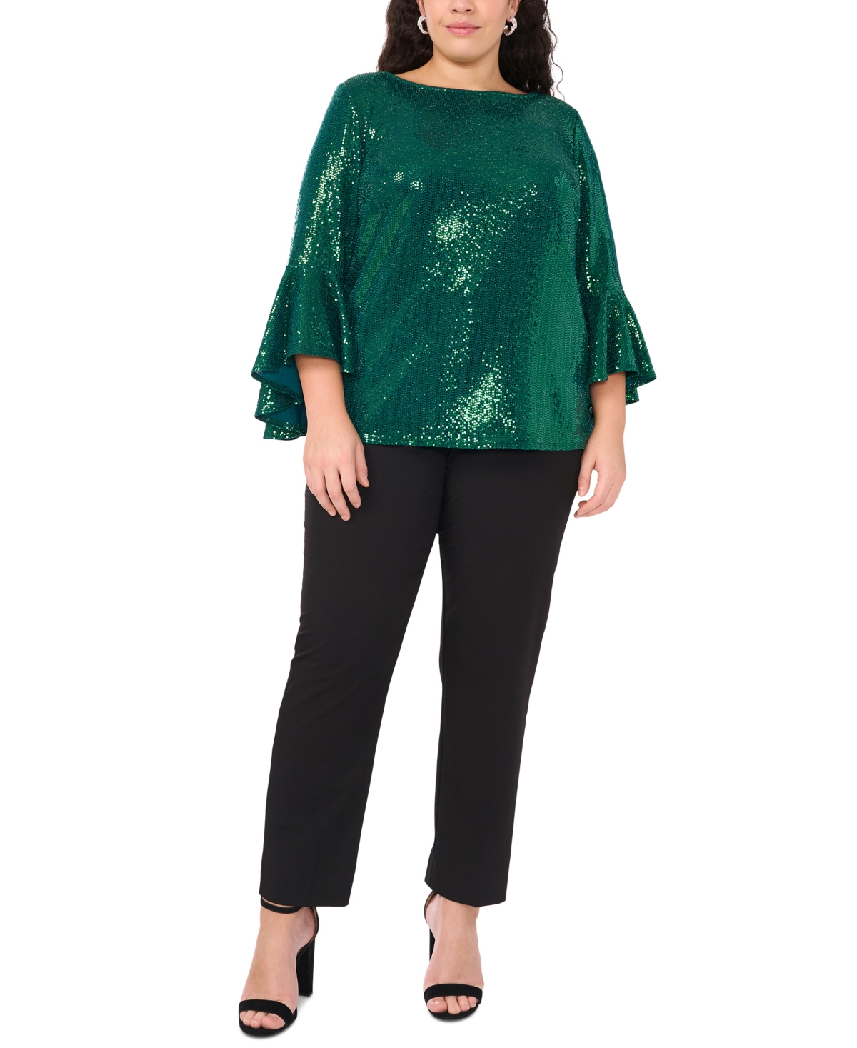 Msk Plus Size Sequinned Bell-Sleeve Boat-Neck Top