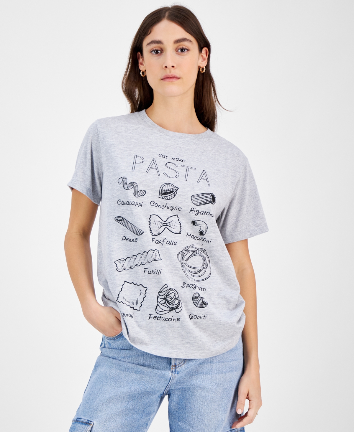 Juniors' Pasta Graphic T-Shirt - Heather Gray
