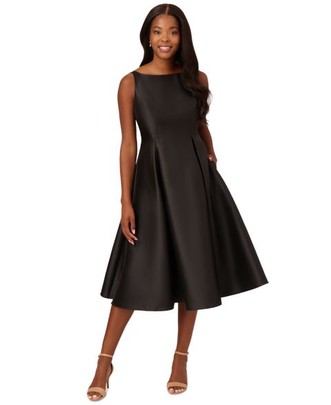 Женское платье Adrianna Papell Boat-Neck Fit & Flare Midi, цвет: Чёрный