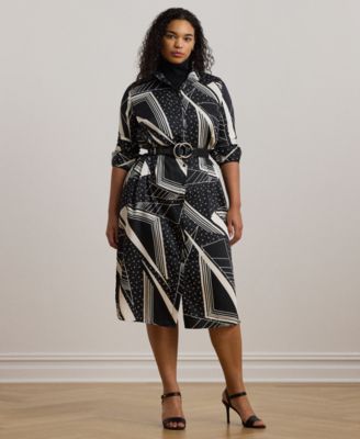 Lauren Ralph Lauren - Plus Size Belted Geo-Print Shirtdress
