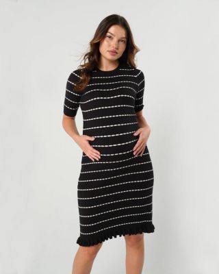 Maternity Knee Length Striped Cotton Knit Nursing Sweater Dress