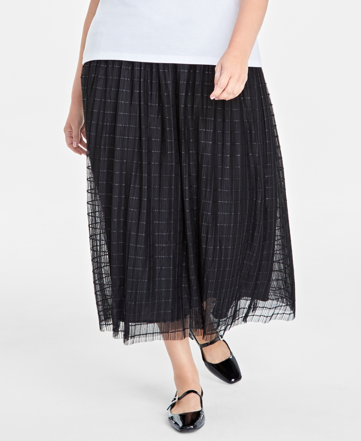 ON 34TH PLUS SIZE TULLE A-LINE MIDI SKIRT, CREATED FOR MACY'S 