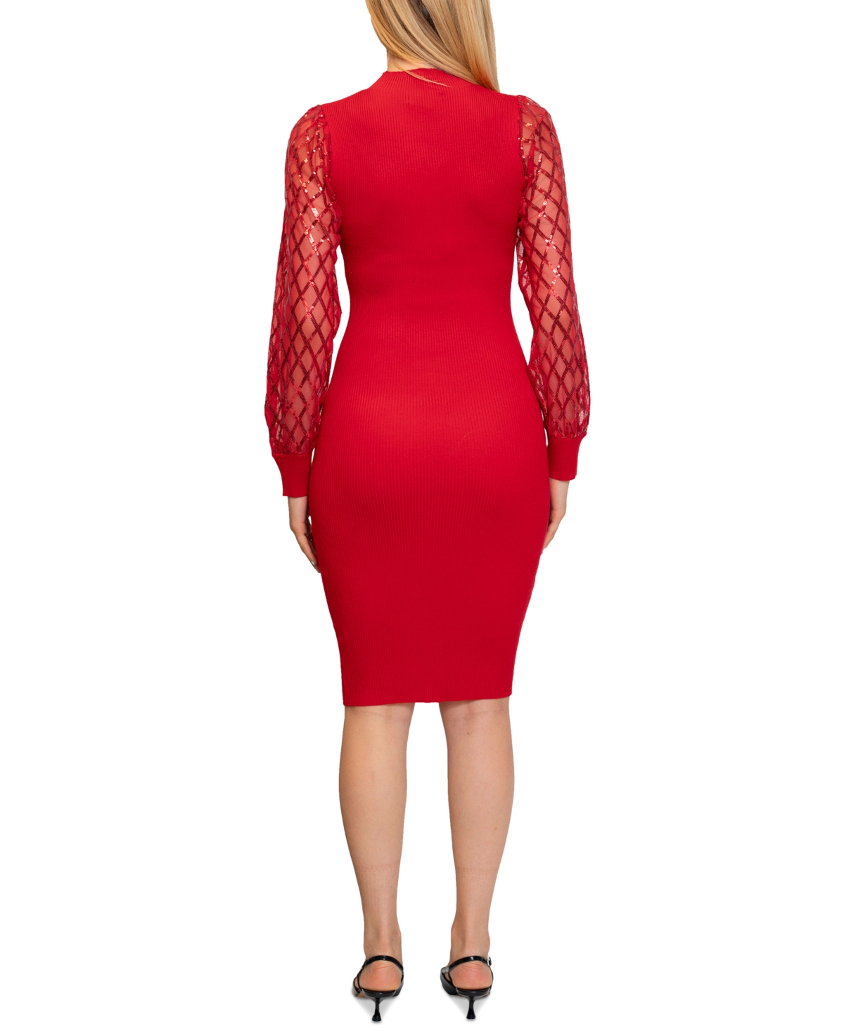 Dylan Ryan Juniors' Sequined-Sleeve Funnel-Neck Midi Dress