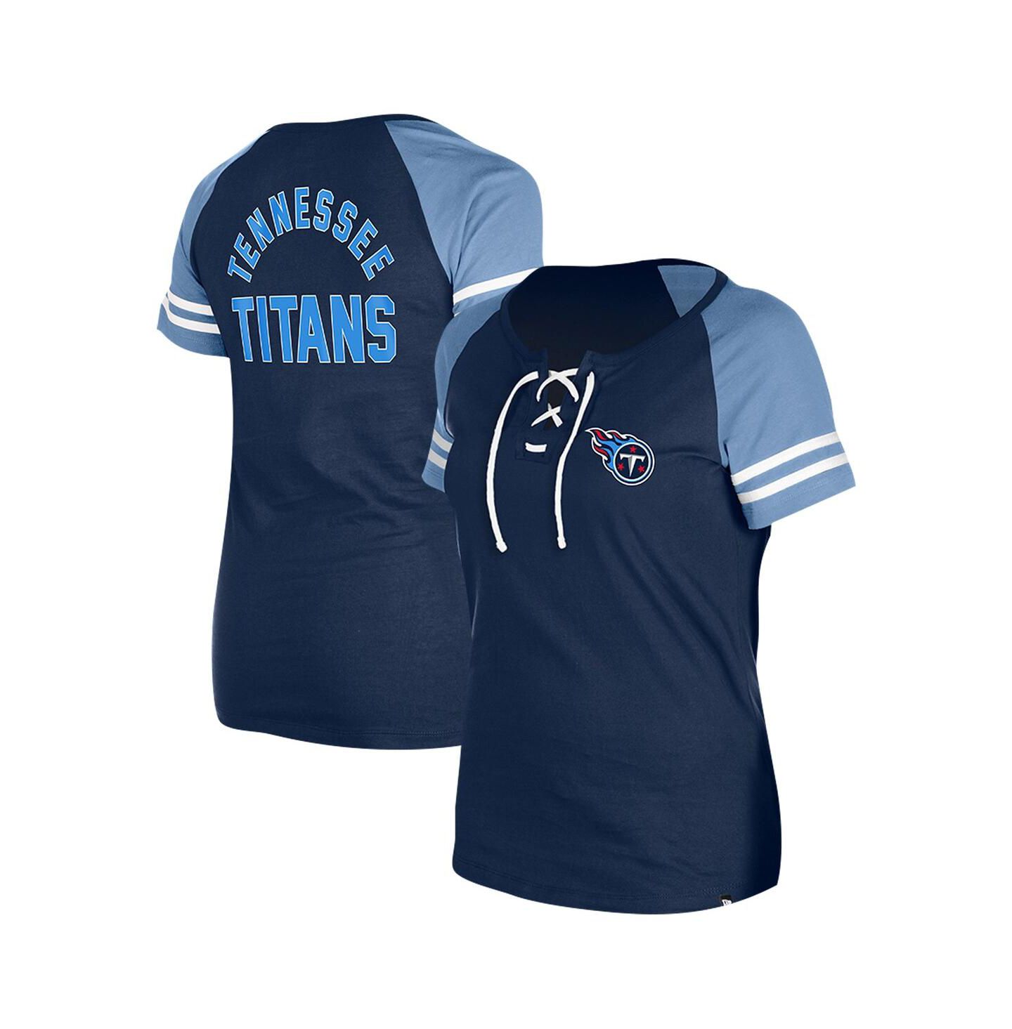 Женская футболка New Era Navy Tennessee Titans Lace-Up Raglan — фото 1